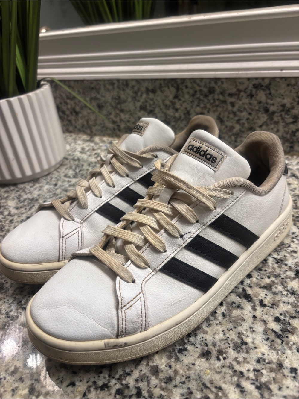 adidas White and Black Low-Top Leather Sneakers